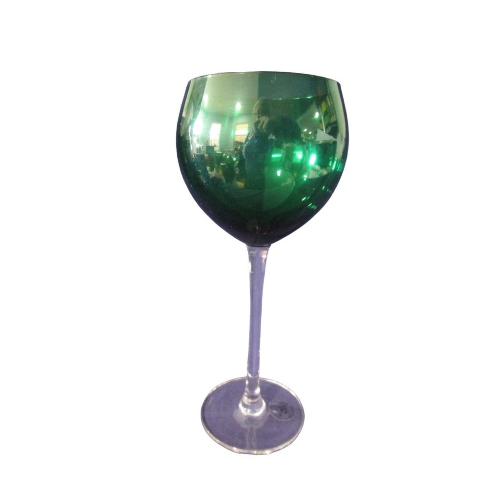 Lenox Holiday Gems Emerald Green Balloon Wine Glass Clear Stem and foot, nwt - Picture 4 of 11